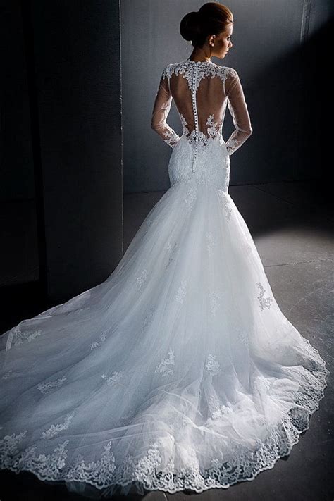 Mermaid Wedding Dress With Sheer Sleeves Sexy Mermaid Sheer Illusion