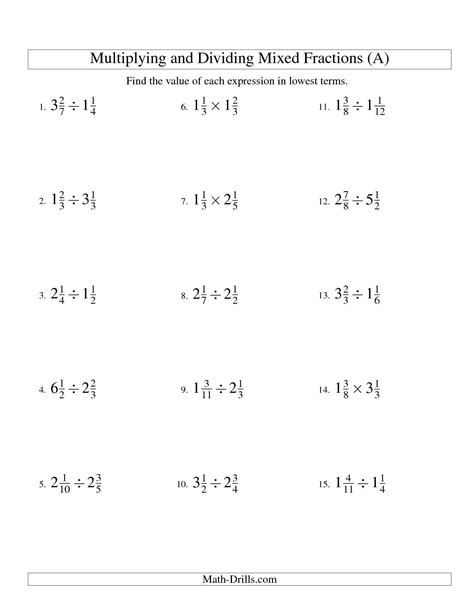 Multiplying And Dividing Mixed Fractions Worksheets