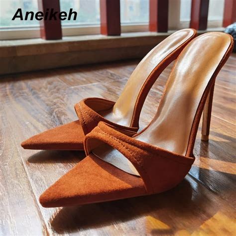 Aneikeh Sexy Pointed Toe Mule High Heels Slipper Stripper Summer