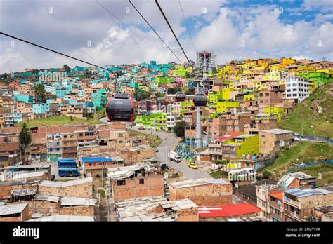 on the heights of Ciudad Bolivar from the cable car, Bogota, Colombia ...