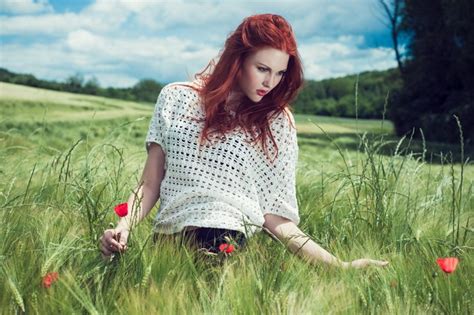 Women Outdoors Women Redhead Model Flowers Nature Red Grass