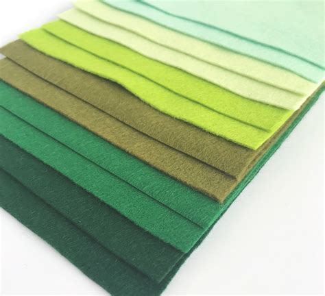 Green Felt Collection 12 Sheets Of Green Wool Blend Felt Etsy Uk