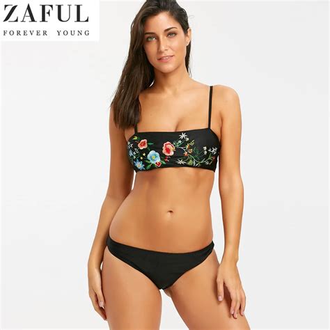 Buy Zaful Women Biquinis Floral Embroidered Cami Tube