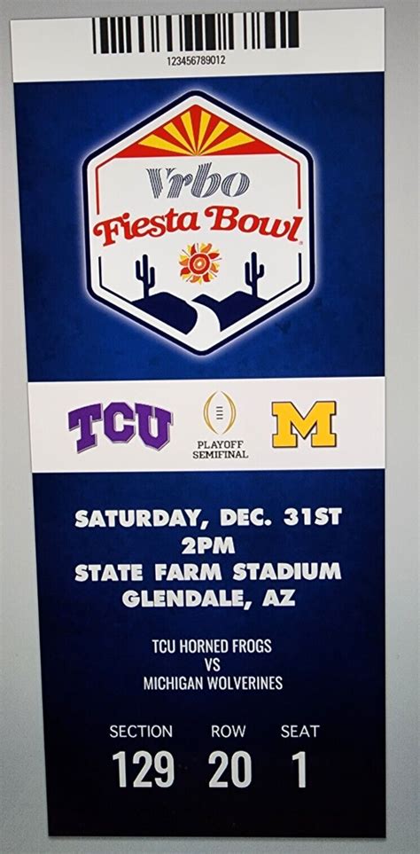 Fiesta Bowl Playoff Replica Ticket Stub Tcu Vs Michigan