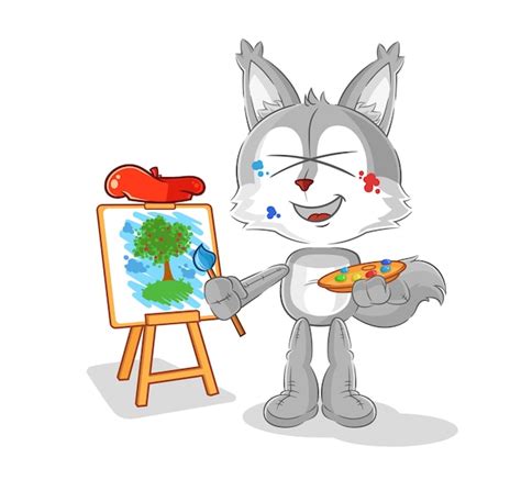 Vecteur de dessin animé de mascotte artiste loup Vecteur Premium