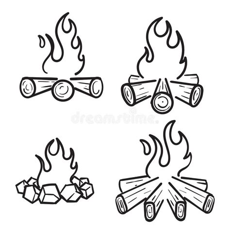 Hand Drawn Firewood Flames Burn Campfire Or Bonfire Flame Fireplace In