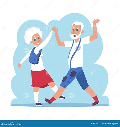 Old Couple Dancing. Cartoon Happy Granny and Grandpa Dancing, Flat ...