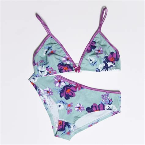 Floral Mint Green And Purple Lingerie Set Cotton By FairytalesbyAF