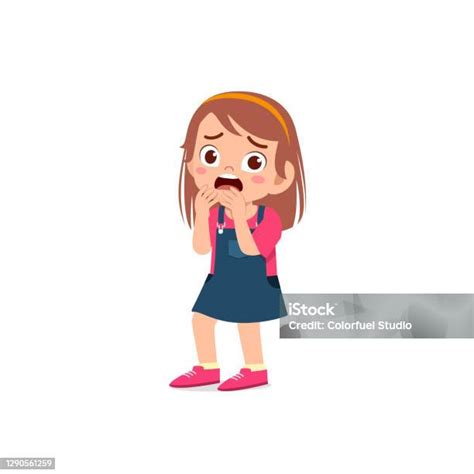 lucu gadis kecil merasa takut  terkejut ekspresi gestur ilustrasi