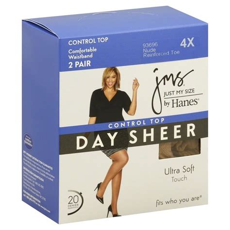 Jms Pantyhose Day Sheer Control Top Reinforced Toe 4X Nude 2 Each