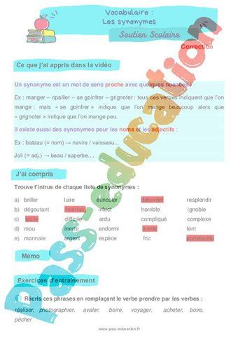 Les Synonymes Cm Soutien Scolaire Pour Les L Ves En Difficult