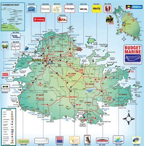 Detailed road and tourist map of Antigua. Antigua detailed road and ...