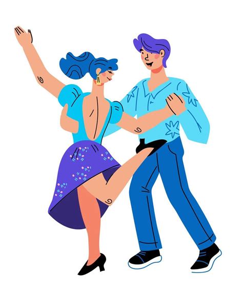 Dancers In Flat Cartoon Style Man And Woman Dancing Party Rock N Roll