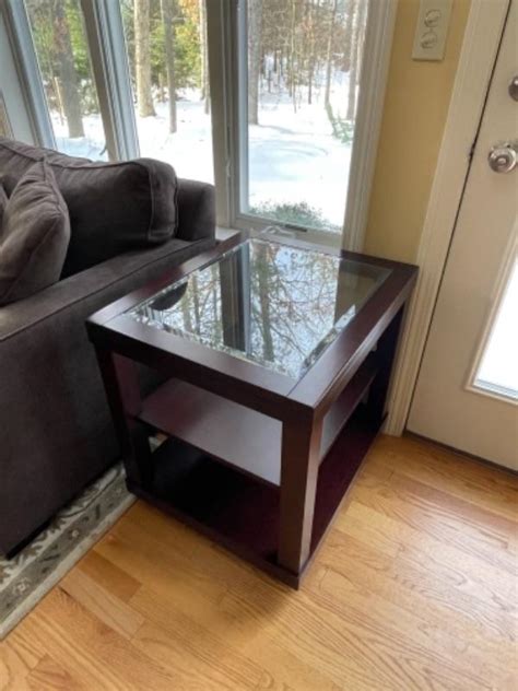 Two Glass And Wood Side Tables