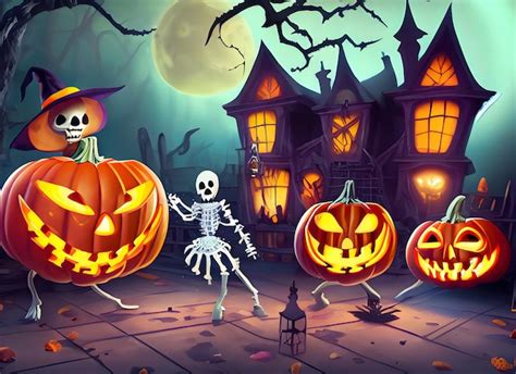 Premium Ai Image Halloween Background With Pumpkin And Bats