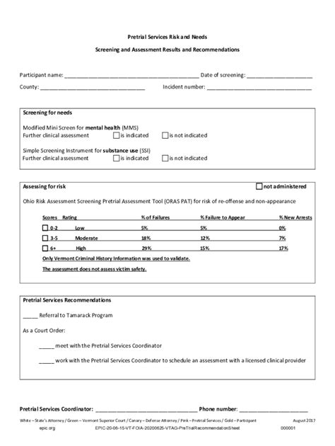 Fillable Online Pretrial Services Risk And Needs Screening And