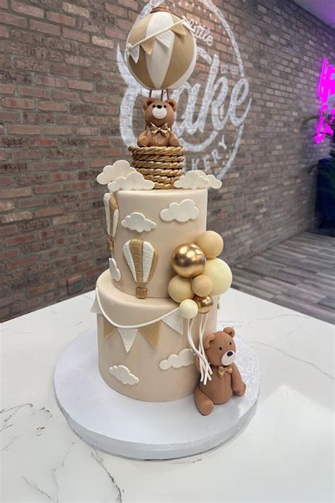Teddy Bears And Hot Air Balloon Baby Shower Cake
