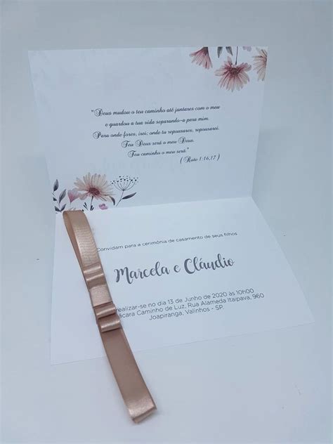 Convite De Casamento Nude Floral Elo Produtos Especiais