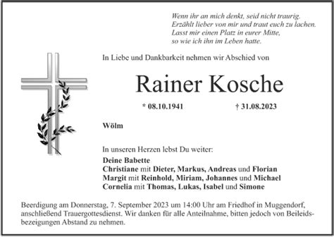 Rainer Kosche Traueranzeige Trauer InFranken De