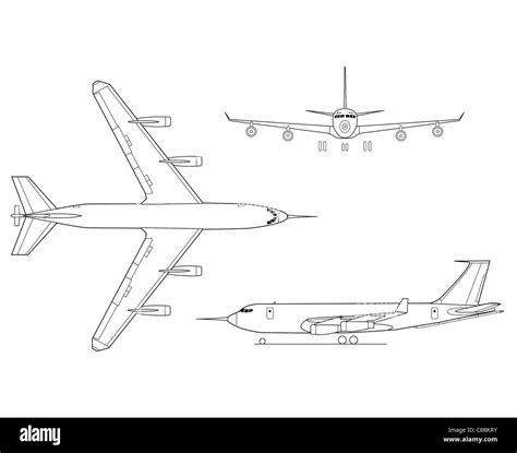 3 View Aircraft Line Art Drawing Kc 135 Stratotanker Stock Photo