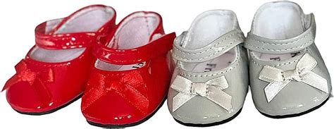 18 Inch Doll Shoes Red And Grey Mary Janes Fits 18 Inch