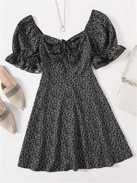 Shein Wywh Vestido Lechera Con Estampado Con Cord N De Manga Farol