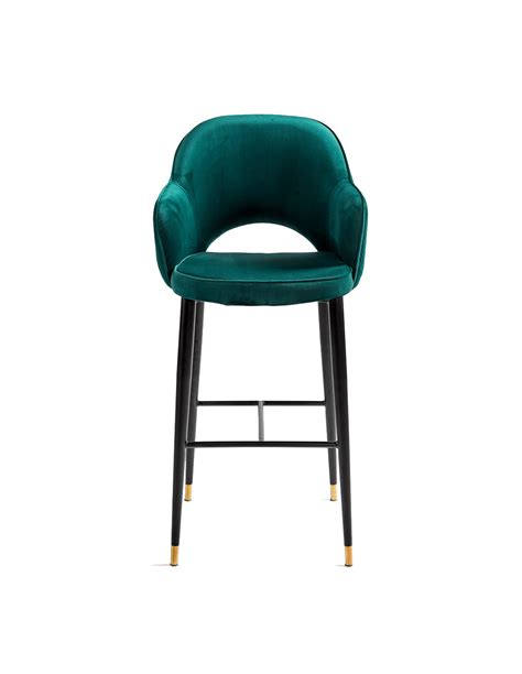 Bar Stool Green Velvet Brass Bloom Wave