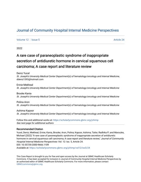 PDF A Rare Case Of Paraneoplastic Syndrome Of Inappropriate Secretion