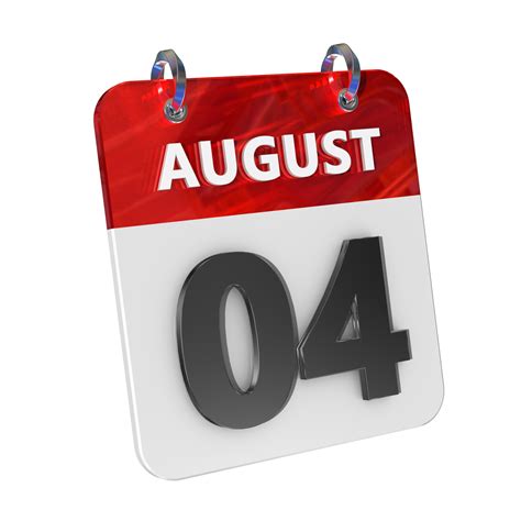 August 4 Date 3D Icon Isolated, Shiny and Glossy 3D Rendering, Month