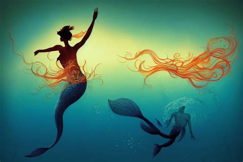 Realistic Detailed Ultrafocused Silhouette Mermaid Merman Swimming In