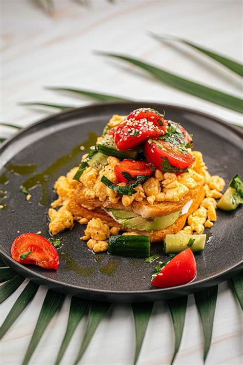 Breakfast Toast With Salad And Scrambled Egg Stock Photo Image Of