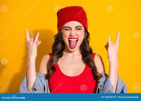 Portrait Crazy Positive Cheerful Wild Teen Girl Youth Enjoy Pank