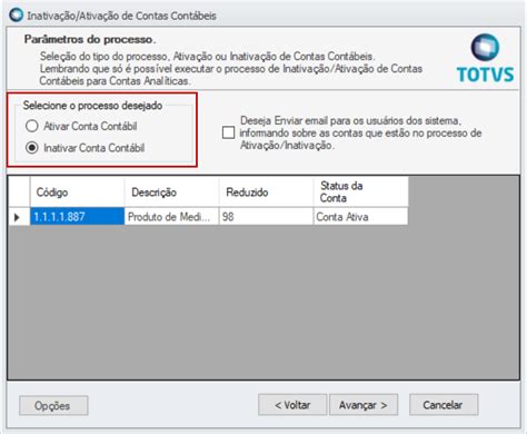 Cross Segmentos Backoffice Linha Rm Ctb Ativar Ou Inativar Contas