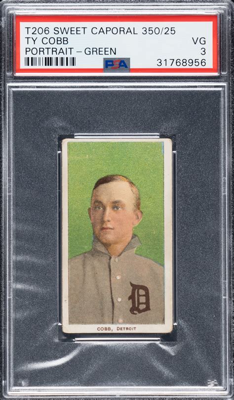 1909 1911 T206 White Border Ty Cobb Portrait Green Background PSA VG 3