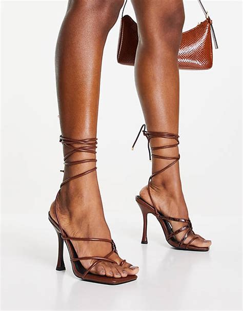 Asos Design Natalie Strappy Toe Loop Sandals In Chocolate Asos