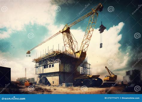 Crane at the Construction Site Stock Illustration - Illustration of ...