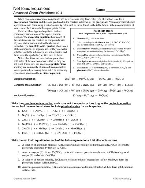 Pdf Net Ionic Equations Name Advanced Chem Worksheet Jte