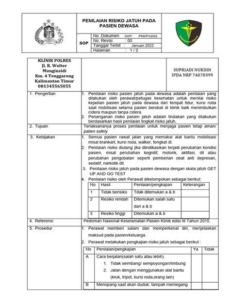 Sop Penilaian Resiko Jatuh Pada Pasien Dewasa Pdf