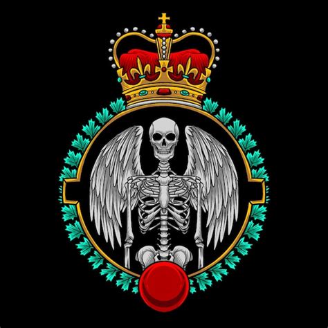 Premium Vector Angel Skeleton Badge With Crown Logo