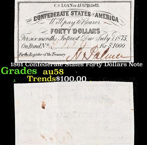 1861 Confederate States Forty Dollars Note Grades Choice Aubu Slider