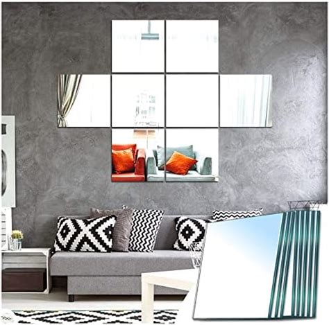 Sqinor Self Adhesive Mirror Tiles Wall Mirrors Glass Square Stick On