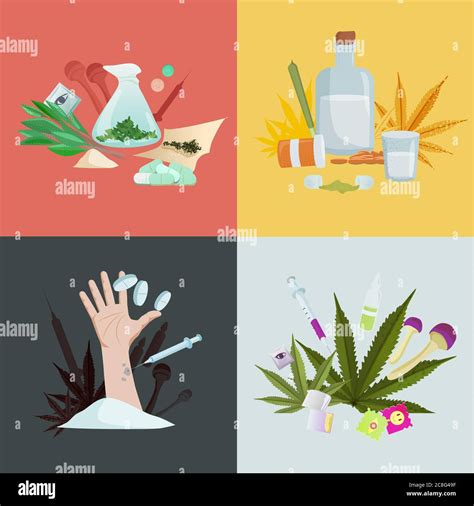 Drug Addiction Illustration Set Ready To Use Organic Drugs Mescaline