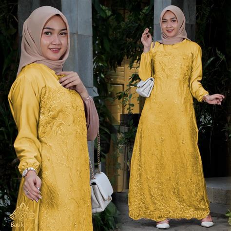 Jual Raya Dress Gamis Brukat Busui Jumbo Tile Baju Pesta Mewah Elegan