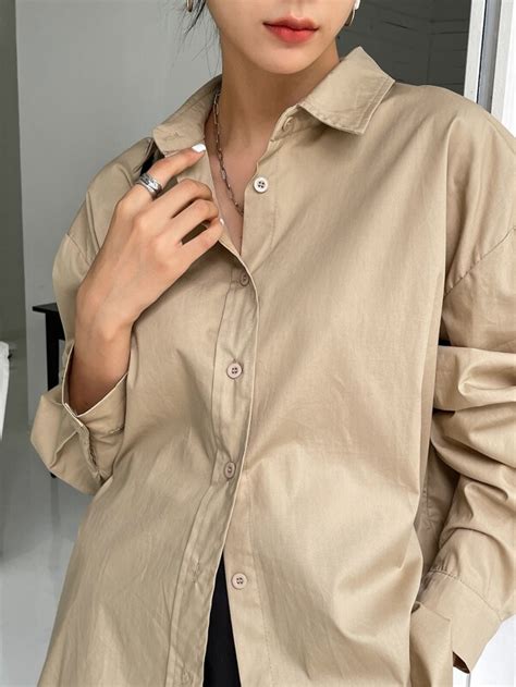 Dazy Drop Shoulder Button Up Oversized Shirt Shein Usa