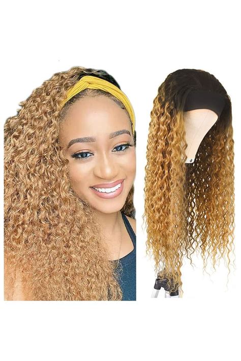 Lorauroga Curly Wave Blonde Headband Wig Human Hair 1B27 Ombre Honey Blonde Wigs Tow Tone Human