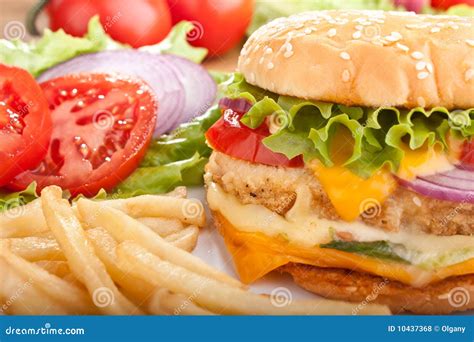 Cheeseburger With Fries And Ingredients Stock Photo Image Of Buns