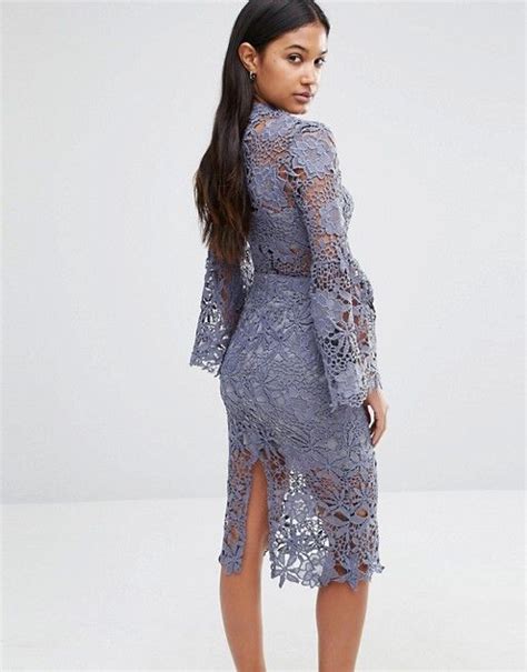 Love Triangle Love Triangle High Neck Lace Dress With Fluted Sleeve