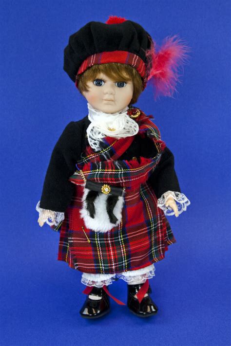 Scotland Scottish Lad In Red Plaid Tartan Kilt And Sporran Full View