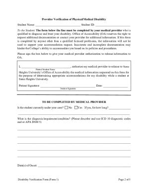 Fillable Online Free Fillable Disability Verification Form Form