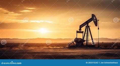 Pumpjack On Sunset Oil Industry Heavy Machinery AI Generative